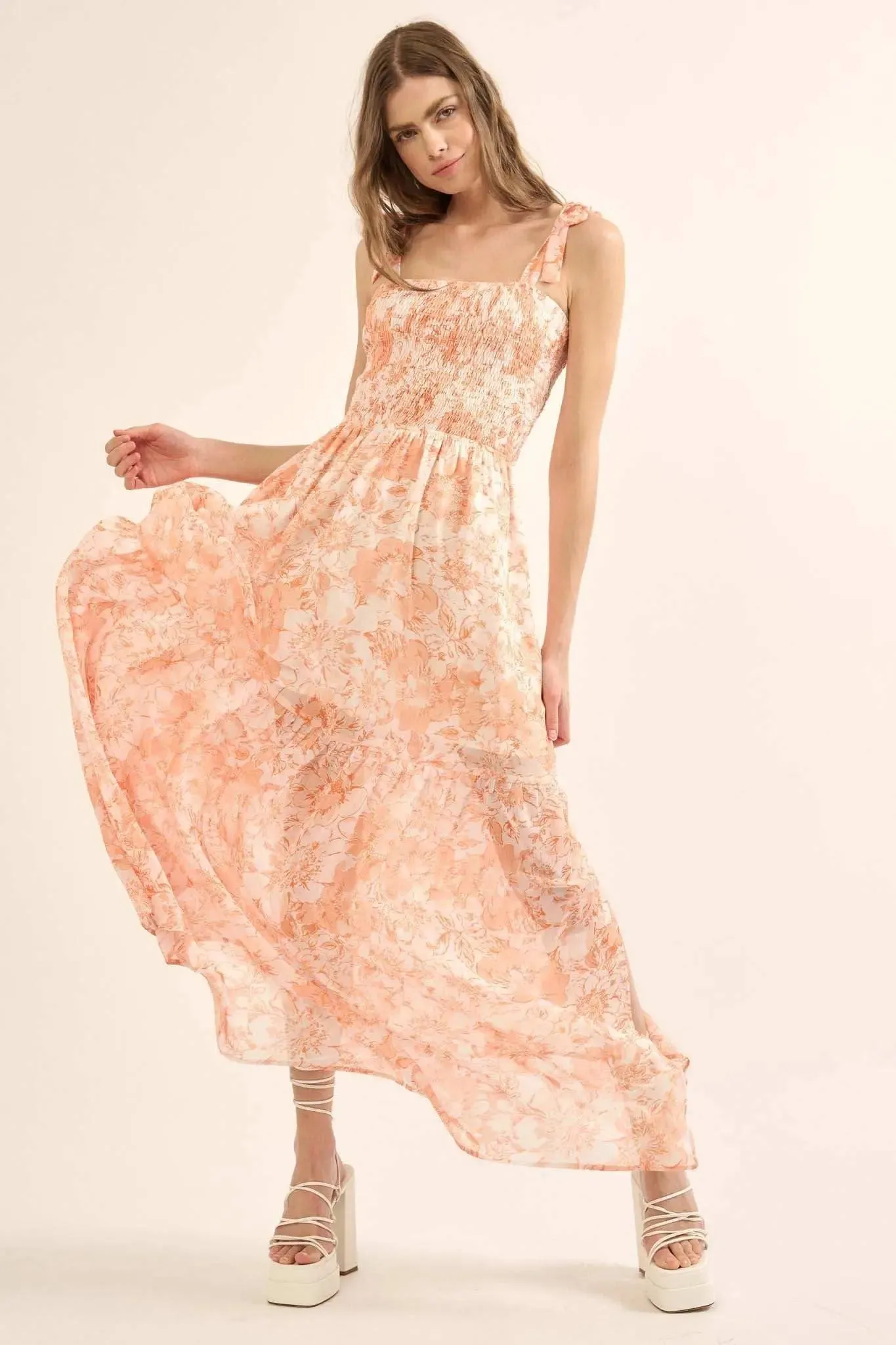 Ethereal Blooms Floral Chiffon Open-Back Maxi Dress sold by Promesa product image thumbnail 2