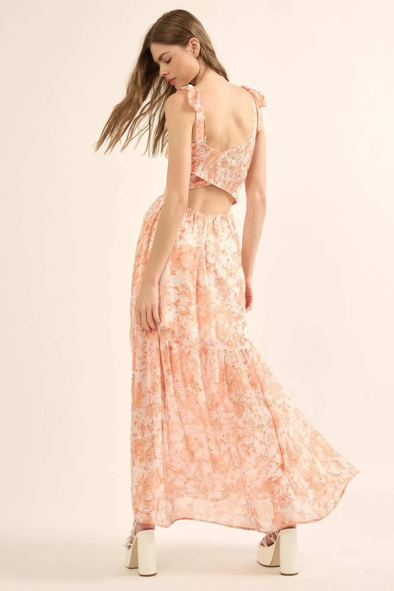 Ethereal Blooms Floral Chiffon Open-Back Maxi Dress sold by Promesa product image thumbnail 3