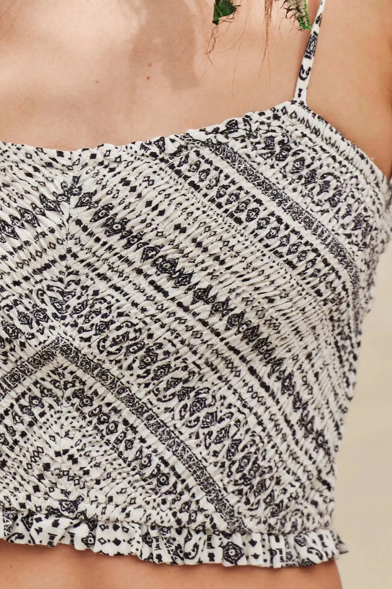 Ready to Roam Smocked Geo-Print Cropped Cami Top sold by Promesa product image thumbnail 5