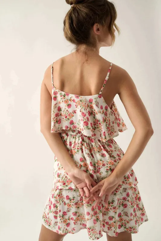 Love Me Lots Floral Tiered Flounce Mini Dress made by Promesa