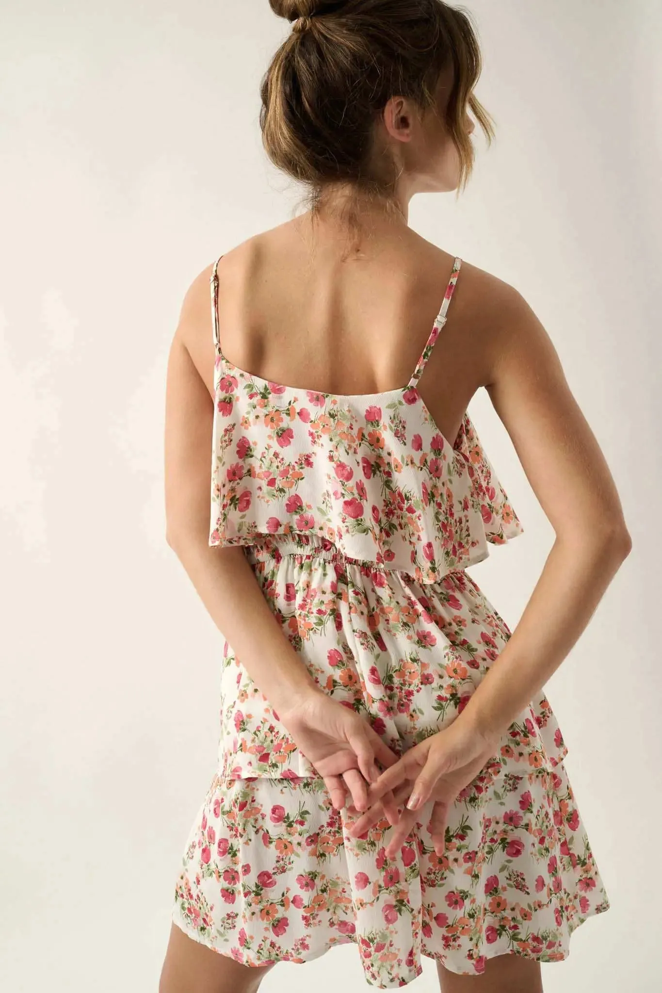 Love Me Lots Floral Tiered Flounce Mini Dress sold by Promesa