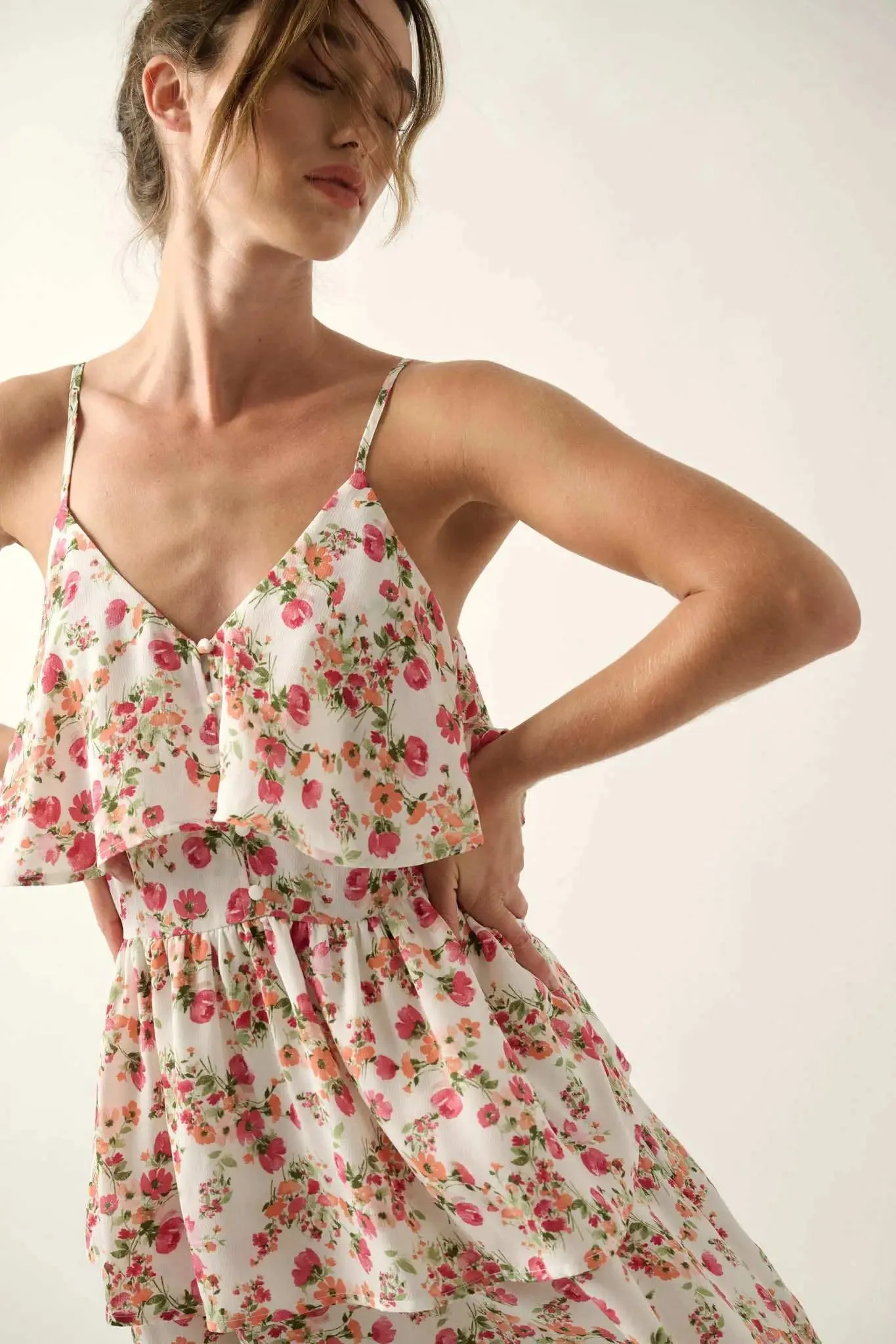 Love Me Lots Floral Tiered Flounce Mini Dress sold by Promesa product image thumbnail 3