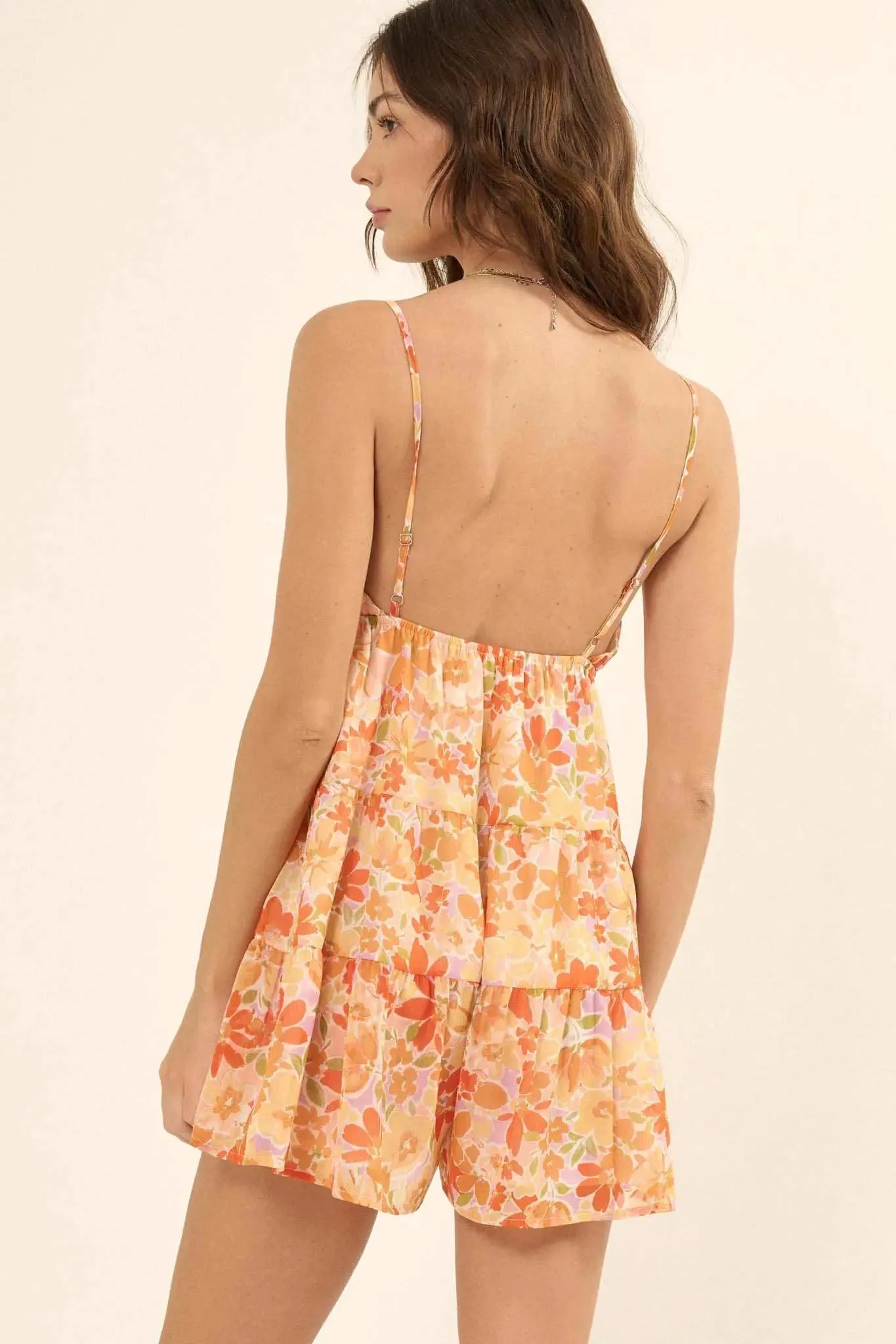 Peach Blossoms Floral Chiffon Tiered Ruffle Romper sold by Promesa product image thumbnail 2