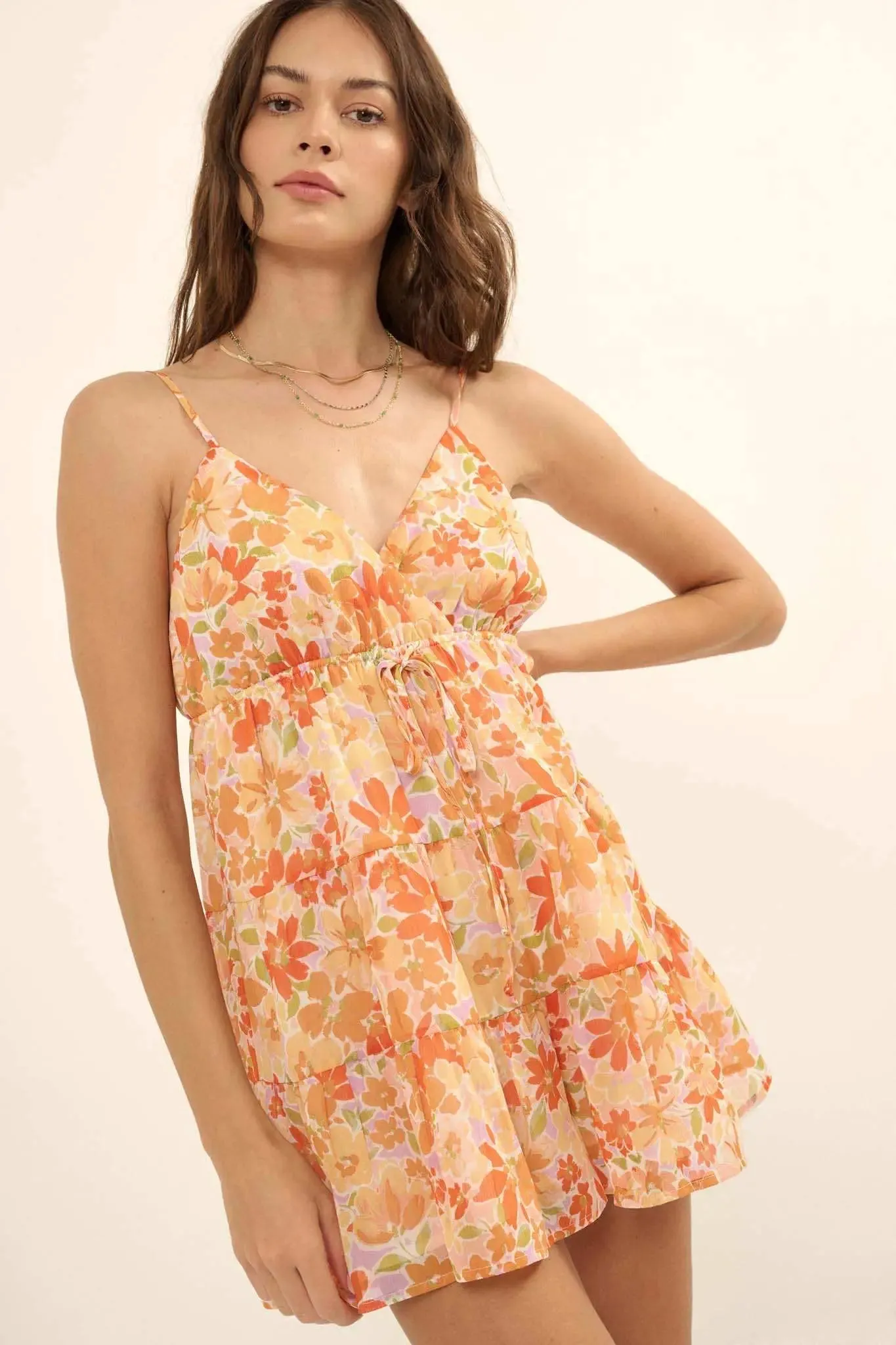 Peach Blossoms Floral Chiffon Tiered Ruffle Romper sold by Promesa product image thumbnail 5