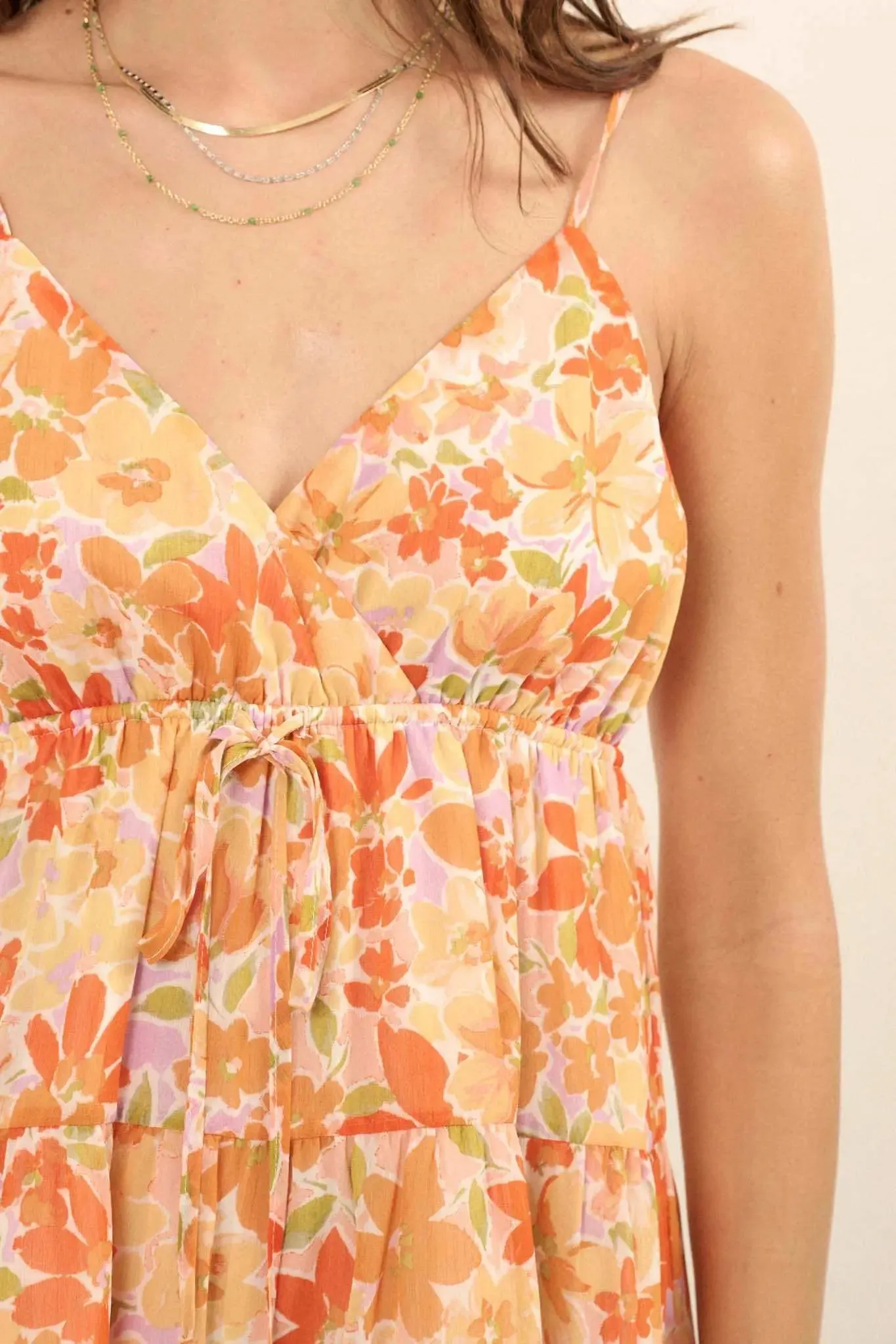 Peach Blossoms Floral Chiffon Tiered Ruffle Romper sold by Promesa product image thumbnail 4