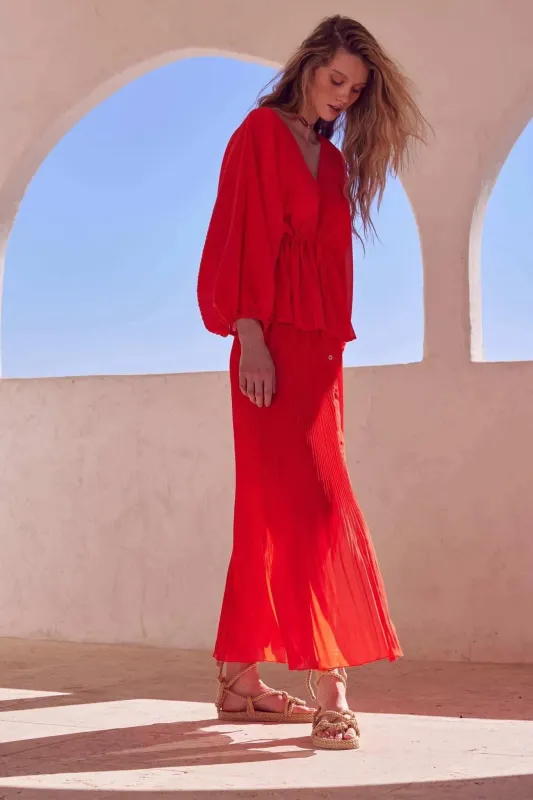 Fan Club Accordion Pleated Button-Front Maxi Skirt sold by Promesa