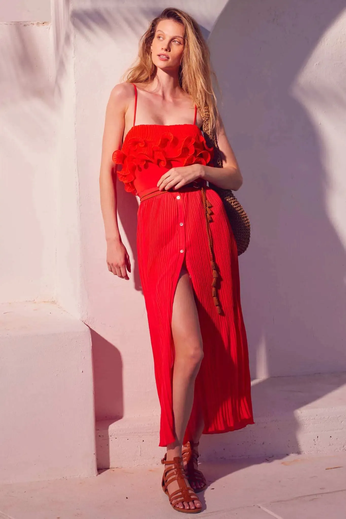 Fan Club Accordion Pleated Button-Front Maxi Skirt sold by Promesa product image thumbnail 5