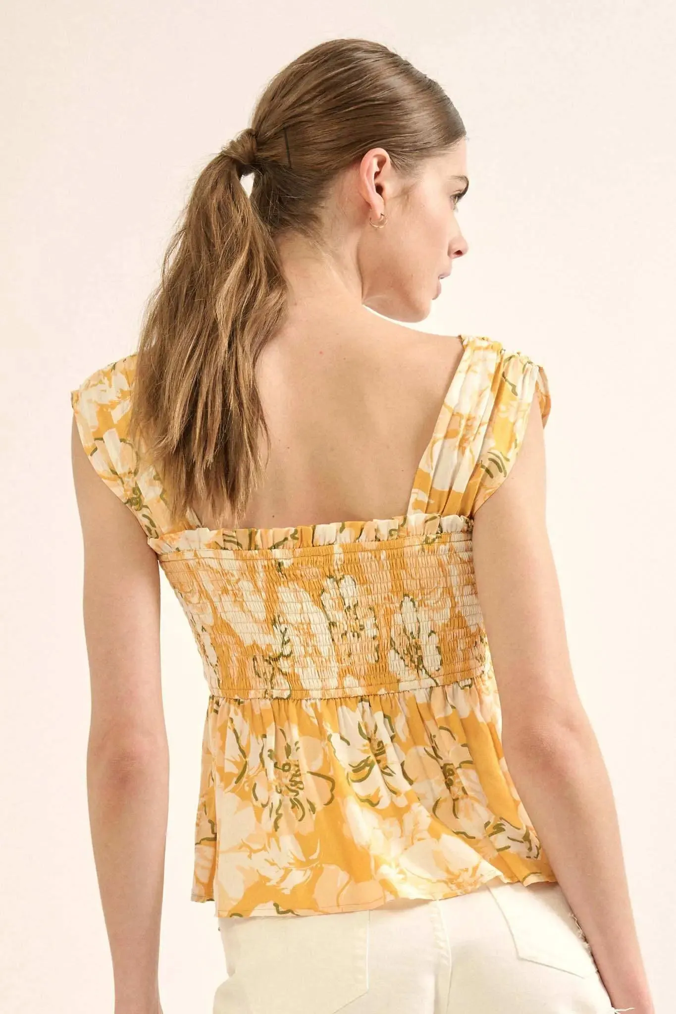 Catch the Sun Smocked Floral Peplum Tank Top sold by Promesa
