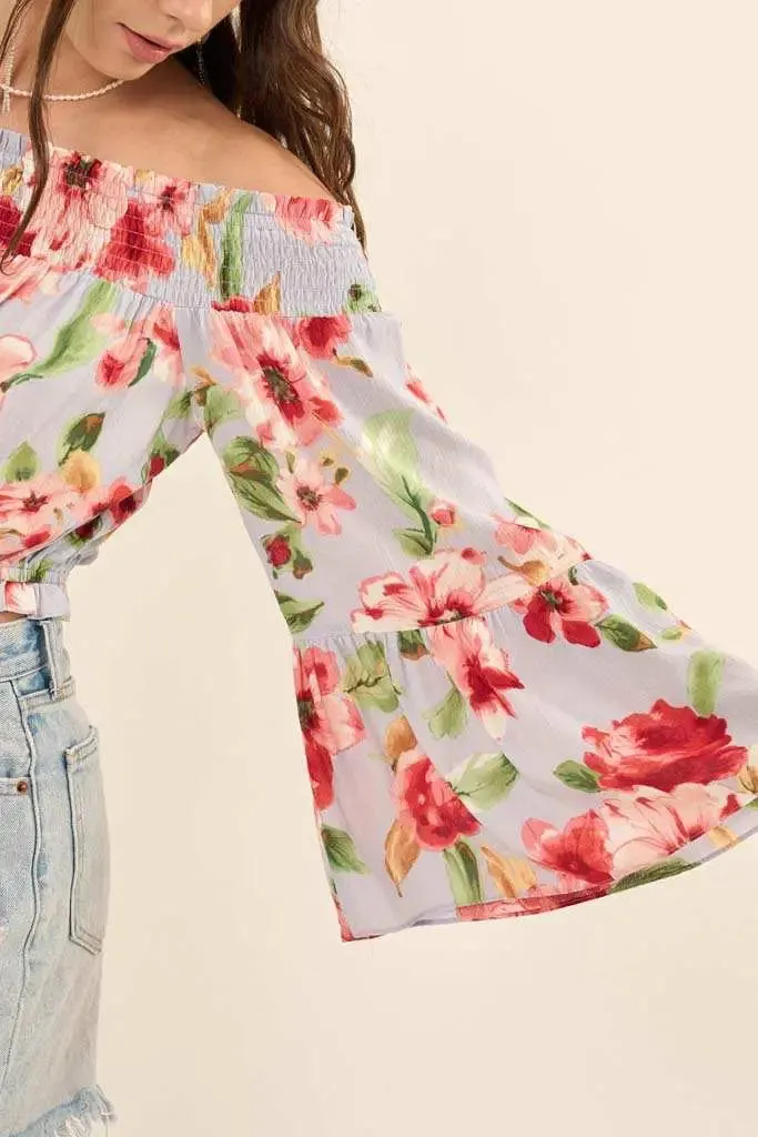 Lush Life Floral Off-Shoulder Bell-Sleeve Top sold by Promesa product image thumbnail 2