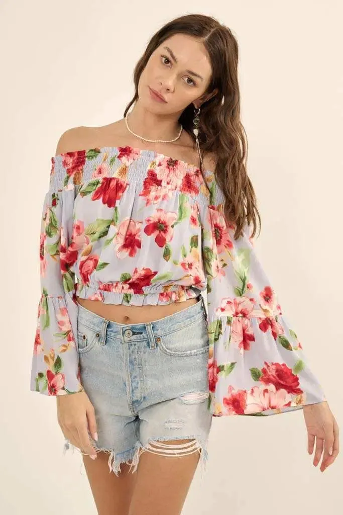 Lush Life Floral Off-Shoulder Bell-Sleeve Top sold by Promesa product image thumbnail 3