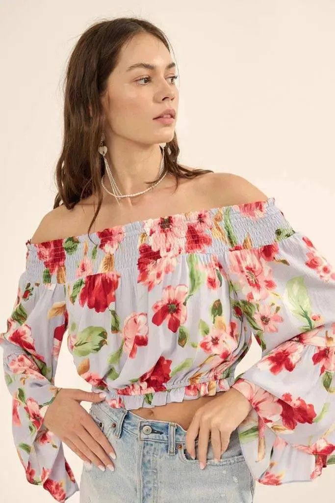 Lush Life Floral Off-Shoulder Bell-Sleeve Top sold by Promesa product image thumbnail 4
