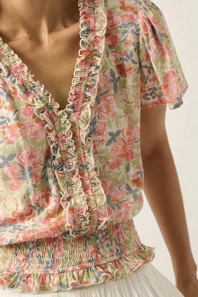 Watercolor Daydream Ruffled Floral Crepe Blouse sold by Promesa product image thumbnail 2