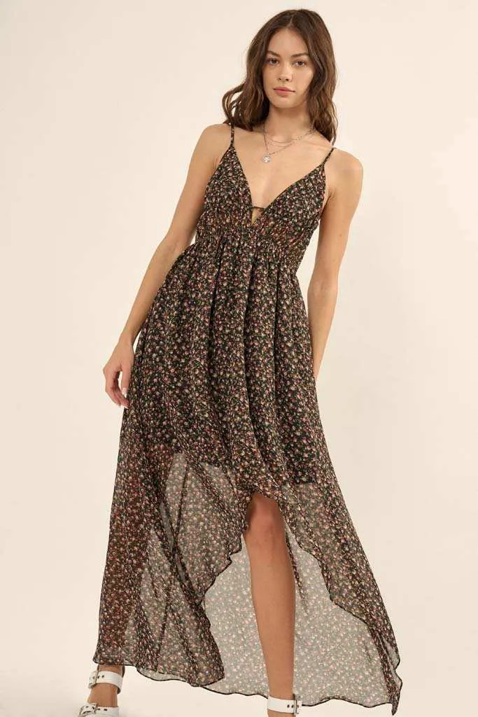 Ravishing Roses Floral Chiffon High-Low Maxi Dress sold by Promesa product image thumbnail 2