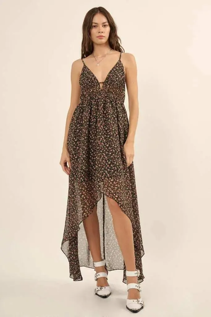 Ravishing Roses Floral Chiffon High-Low Maxi Dress sold by Promesa product image thumbnail 5