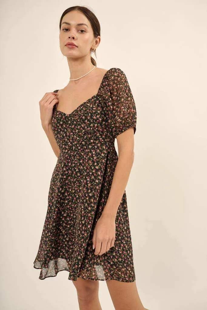 Roses are Red Floral Chiffon Mini Peasant Dress sold by Promesa product image thumbnail 3