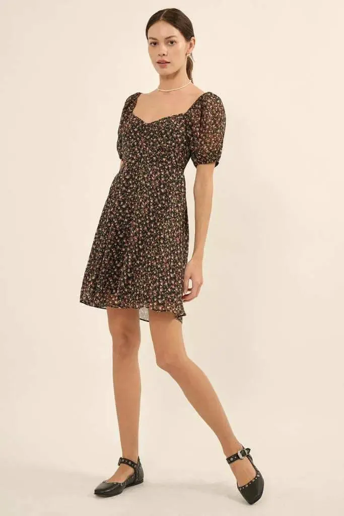 Roses are Red Floral Chiffon Mini Peasant Dress sold by Promesa product image thumbnail 4