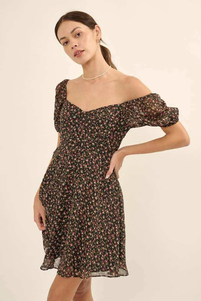 Roses are Red Floral Chiffon Mini Peasant Dress sold by Promesa product image thumbnail 5