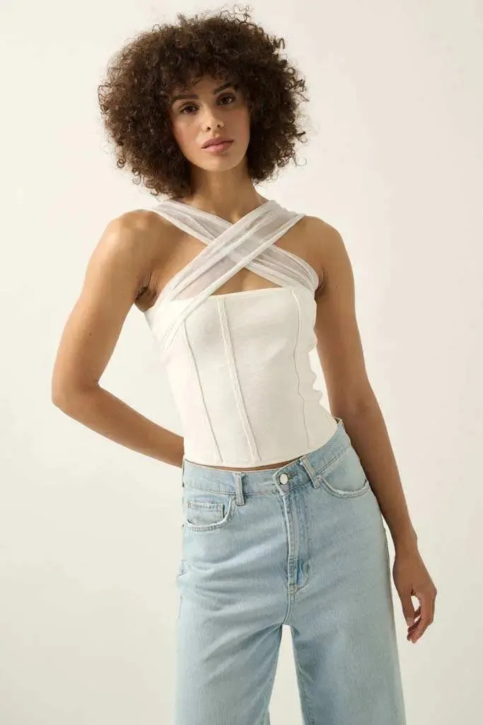 Shaper Fit Cross-Front Rib-Knit Corset Top sold by Promesa product image thumbnail 3