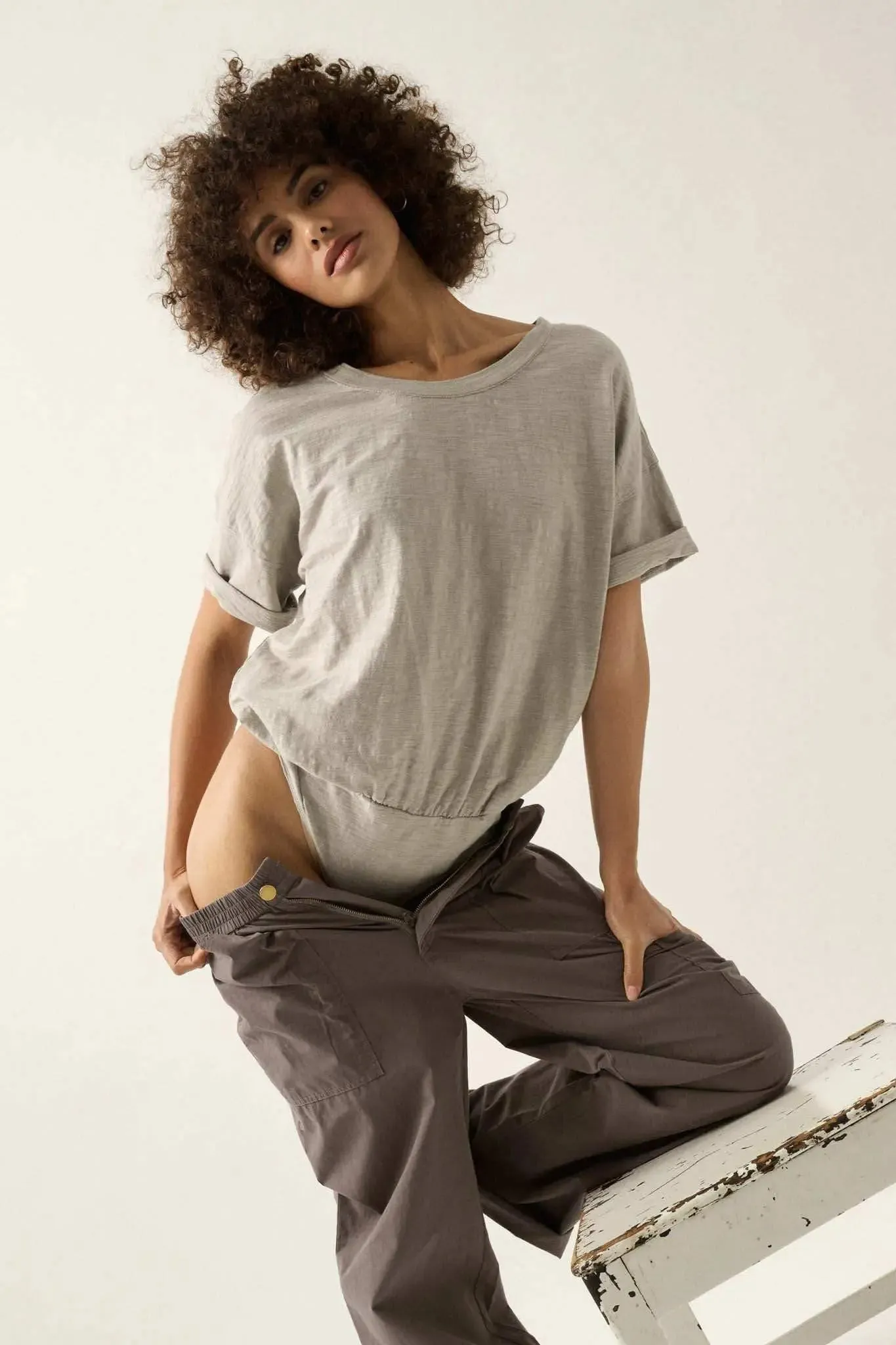 Easy Fit Vintage-Wash Slub Cotton T-Shirt Bodysuit sold by Promesa product image thumbnail 3