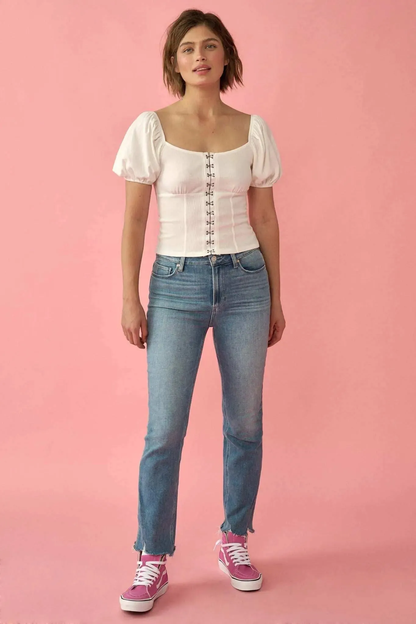 Promise the Label Rib-Knit Puff-Sleeve Peasant Top sold by Promesa product image thumbnail 5