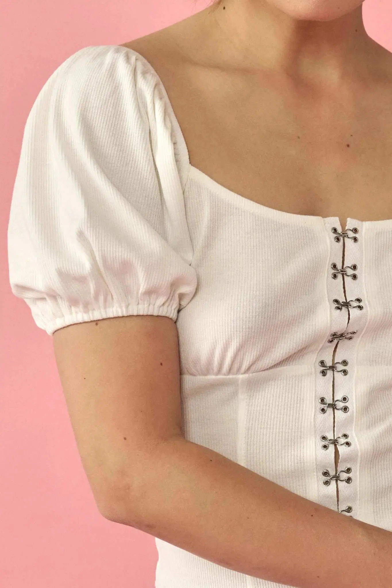 Promise the Label Rib-Knit Puff-Sleeve Peasant Top sold by Promesa product image thumbnail 4