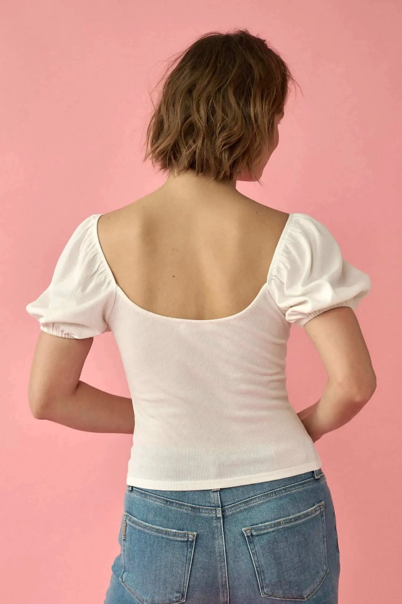 Promise the Label Rib-Knit Puff-Sleeve Peasant Top sold by Promesa product image thumbnail 2