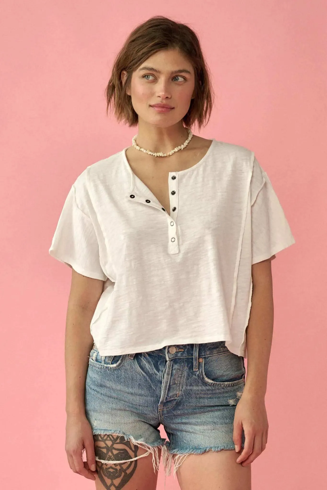 Easy Fit Vintage-Wash Slub Cotton Henley Tee sold by Promesa product image thumbnail 3