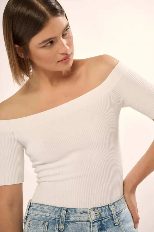 Shaper Fit Off-Shoulder Rib-Knit Bodysuit sold by Promesa