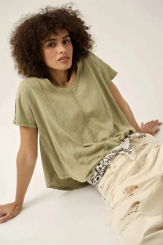 Easy Fit Vintage-Wash Slub Cotton Exposed-Seam Tee sold by Promesa