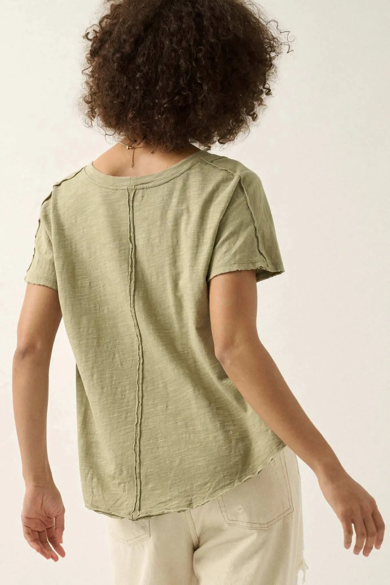 Easy Fit Vintage-Wash Slub Cotton Exposed-Seam Tee sold by Promesa product image thumbnail 2