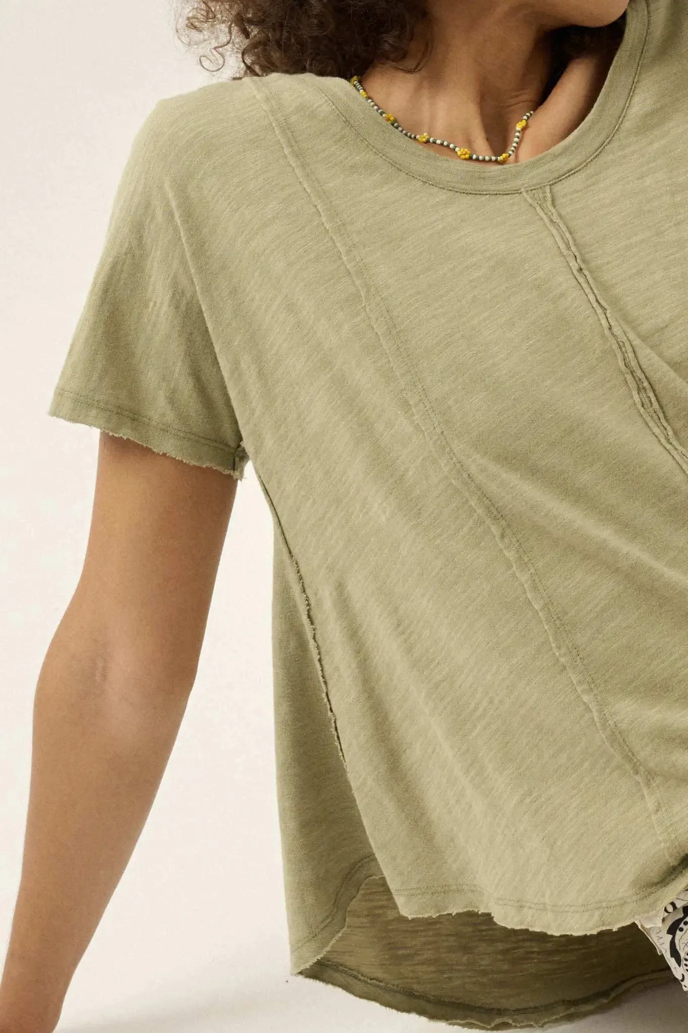 Easy Fit Vintage-Wash Slub Cotton Exposed-Seam Tee sold by Promesa product image thumbnail 4