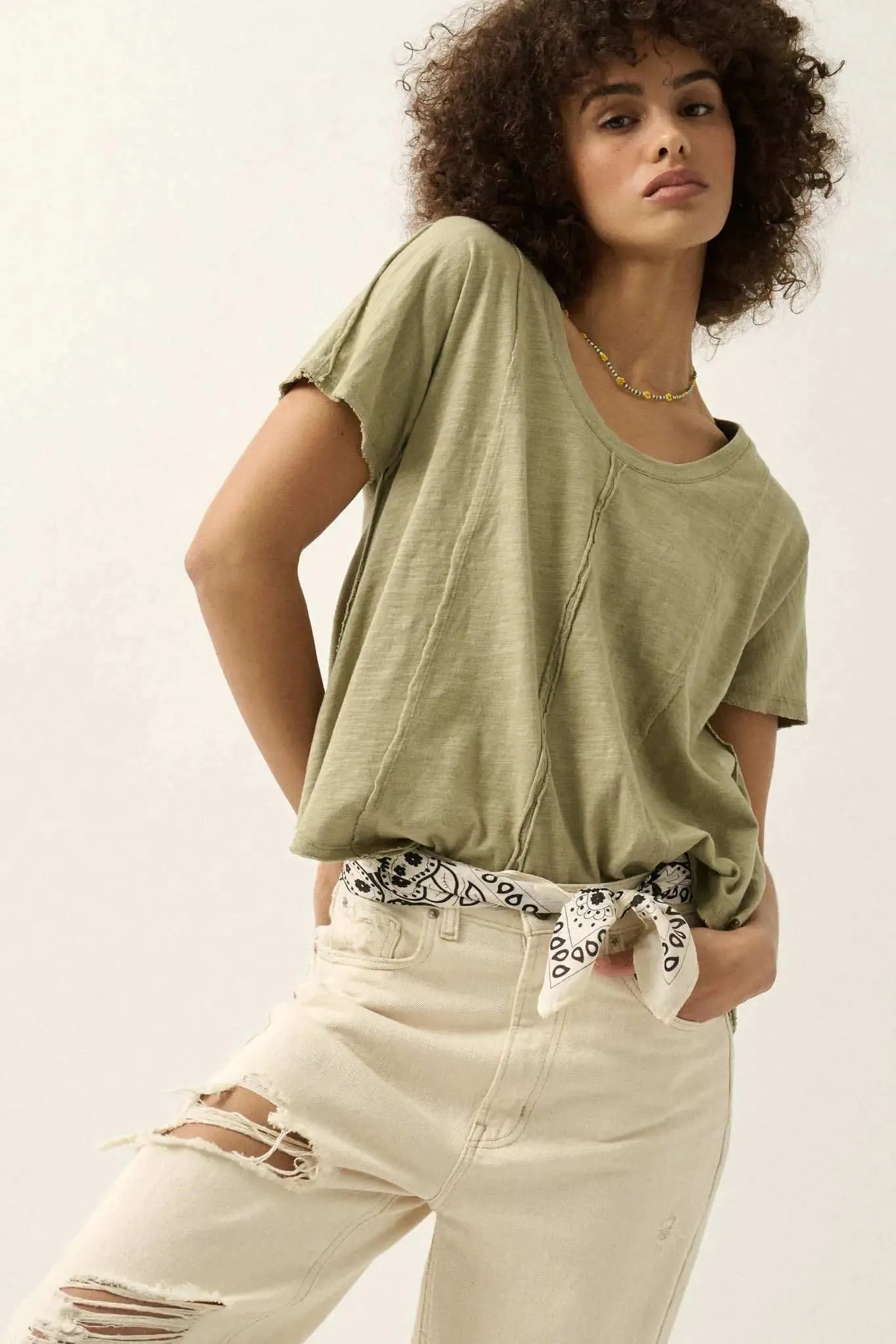 Easy Fit Vintage-Wash Slub Cotton Exposed-Seam Tee sold by Promesa product image thumbnail 3