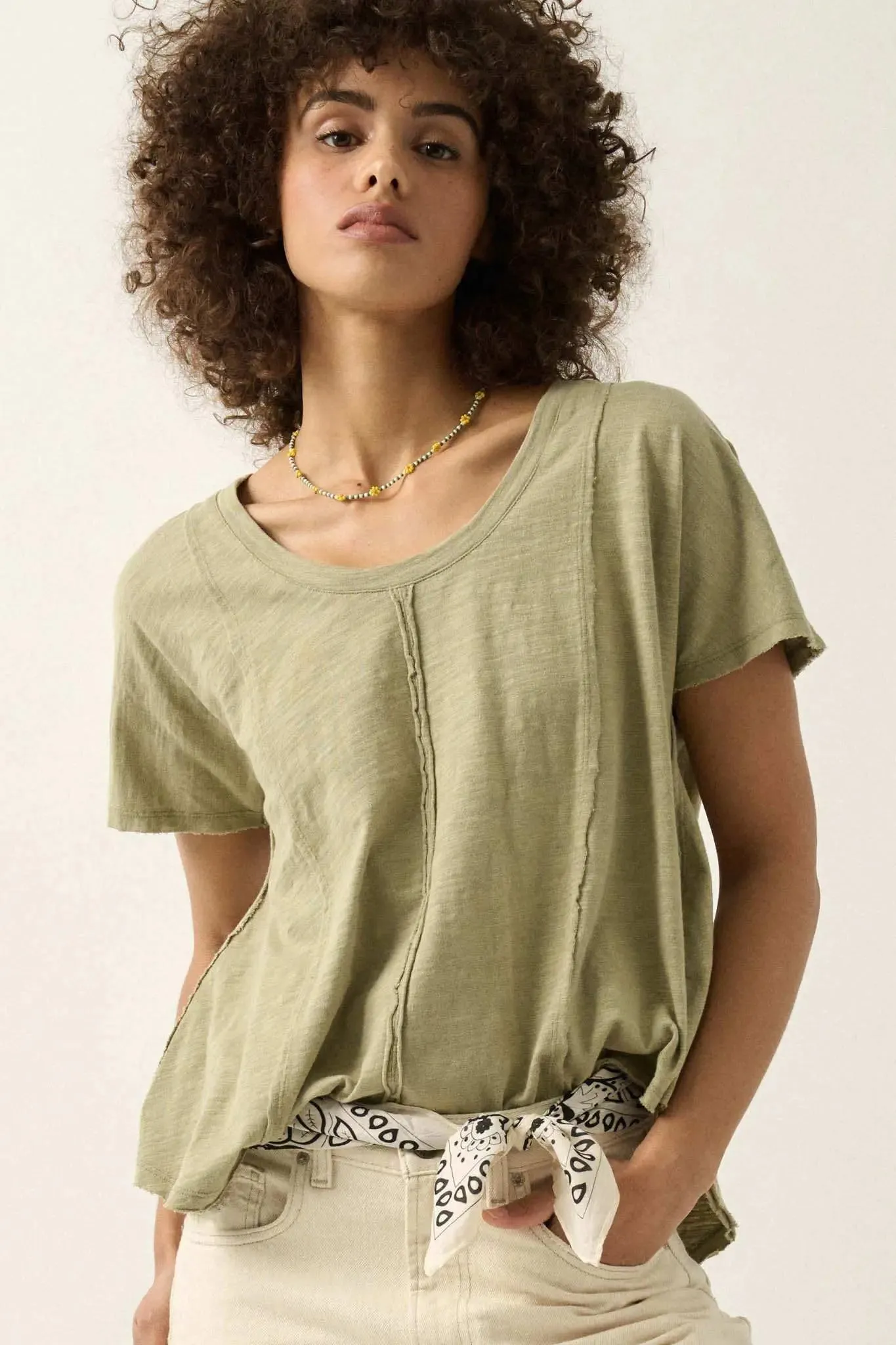 Easy Fit Vintage-Wash Slub Cotton Exposed-Seam Tee sold by Promesa product image thumbnail 5