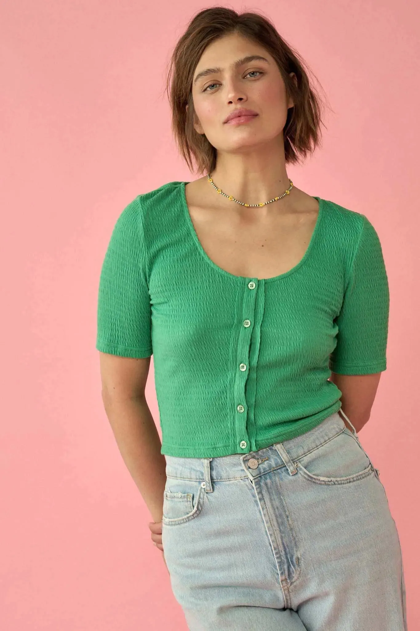 Promise the Label Smocked Jersey Button-Up Top sold by Promesa product image thumbnail 2