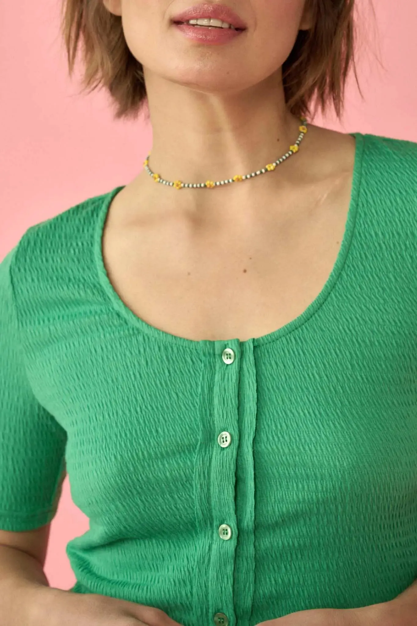 Promise the Label Smocked Jersey Button-Up Top sold by Promesa