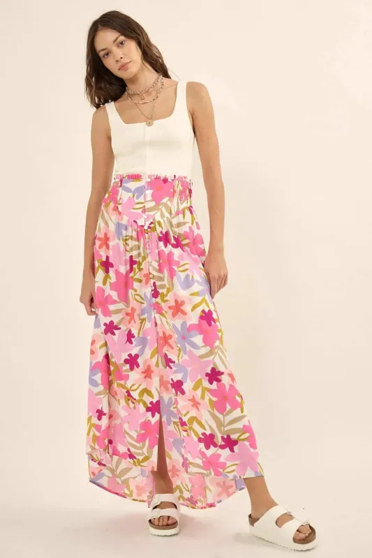 Rainforest Flowers Floral High-Waist Maxi Skirt sold by Promesa
