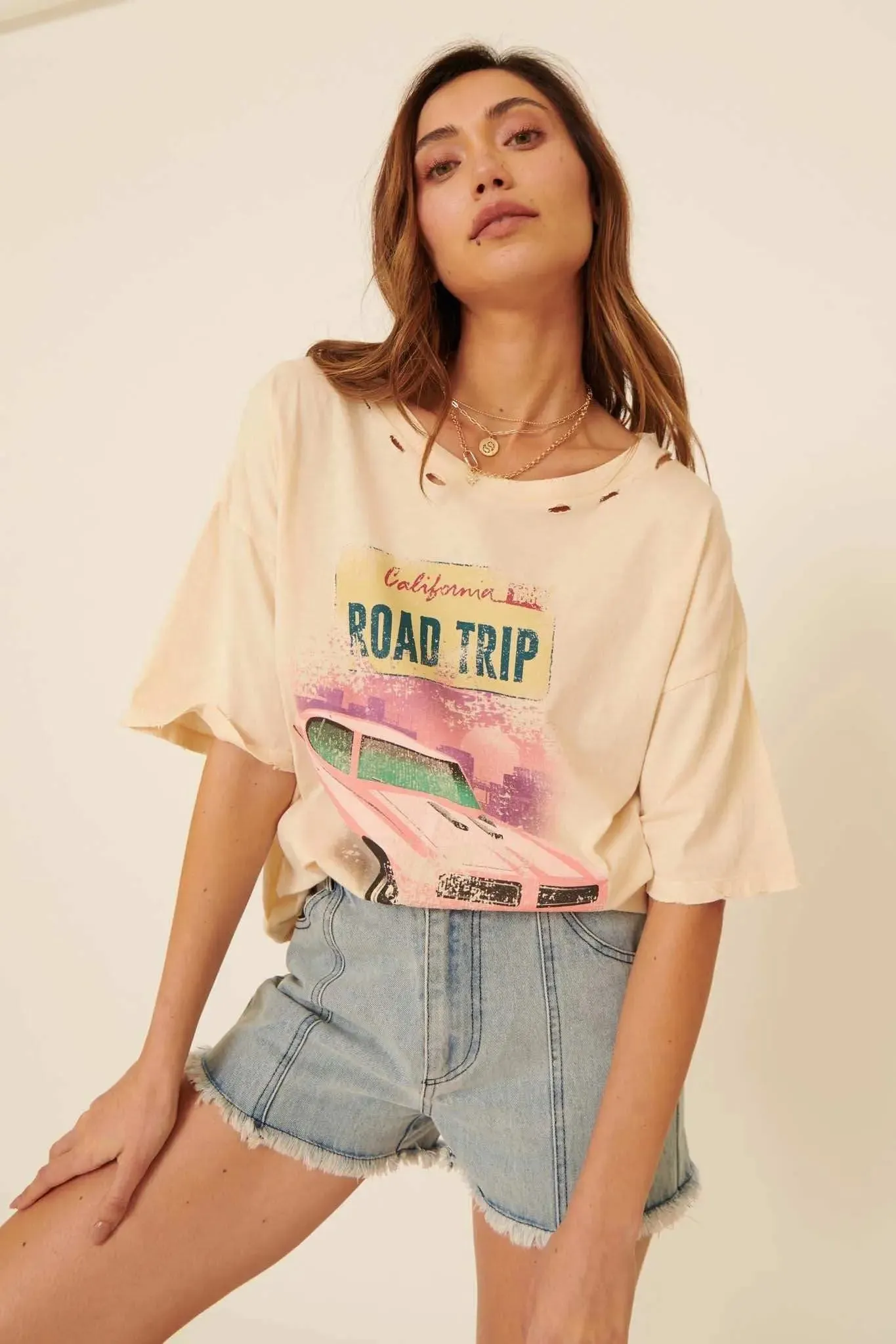 Road Trip Distressed Oversize Graphic Tee sold by Promesa product image thumbnail 3