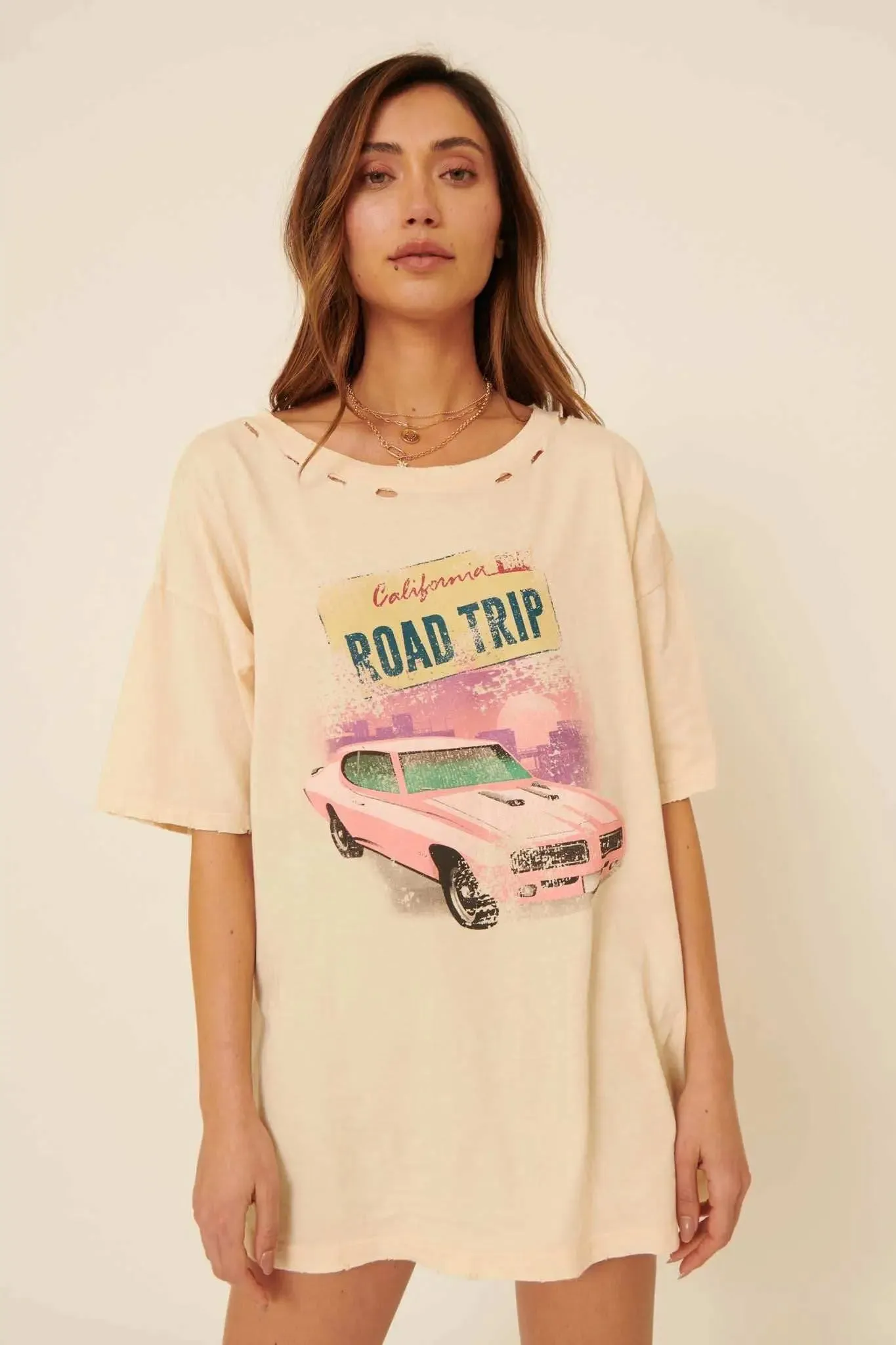 Road Trip Distressed Oversize Graphic Tee sold by Promesa product image thumbnail 2