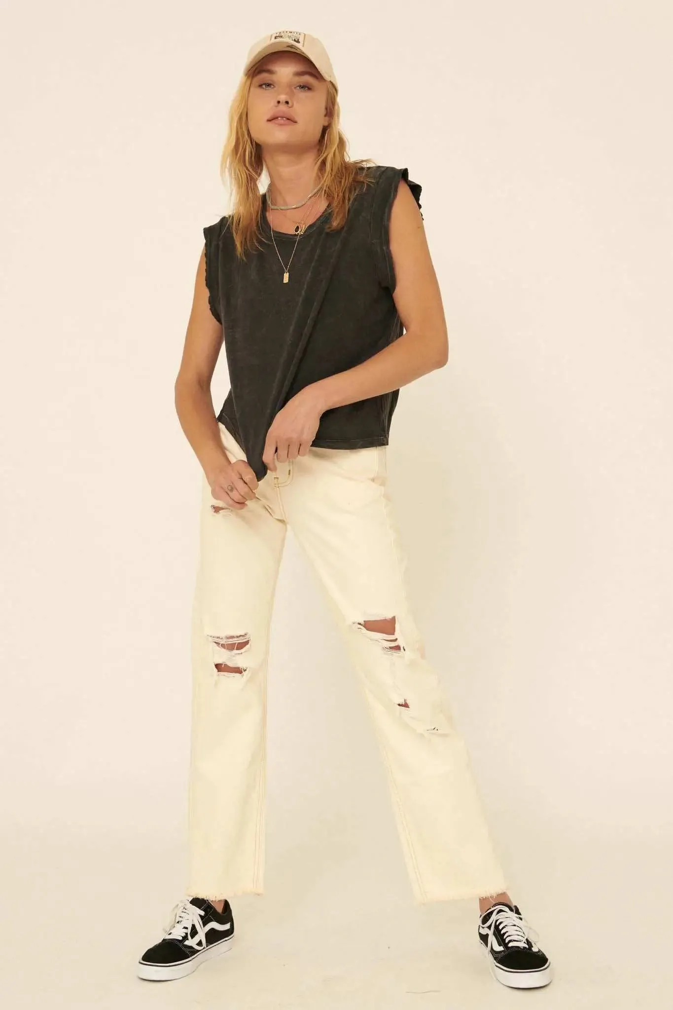 At Ease Sleeveless Vintage-Wash Tee sold by Promesa product image thumbnail 4