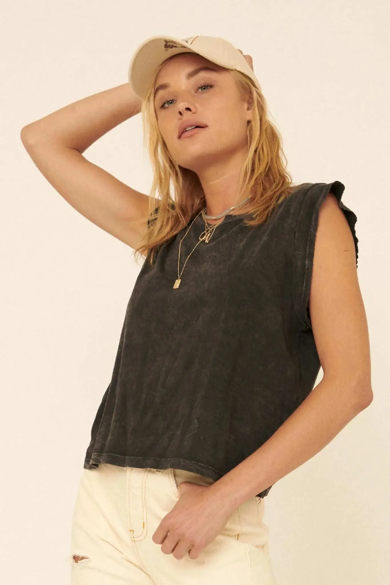 At Ease Sleeveless Vintage-Wash Tee sold by Promesa product image thumbnail 3