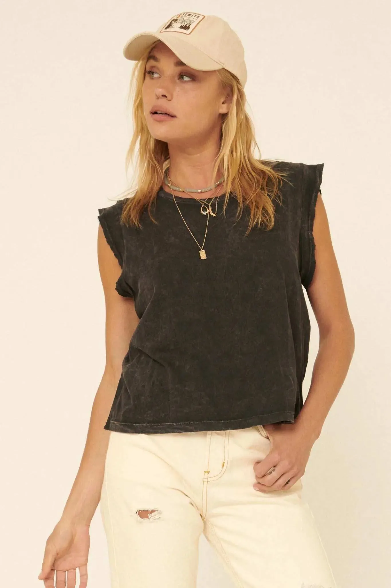 At Ease Sleeveless Vintage-Wash Tee sold by Promesa product image thumbnail 2