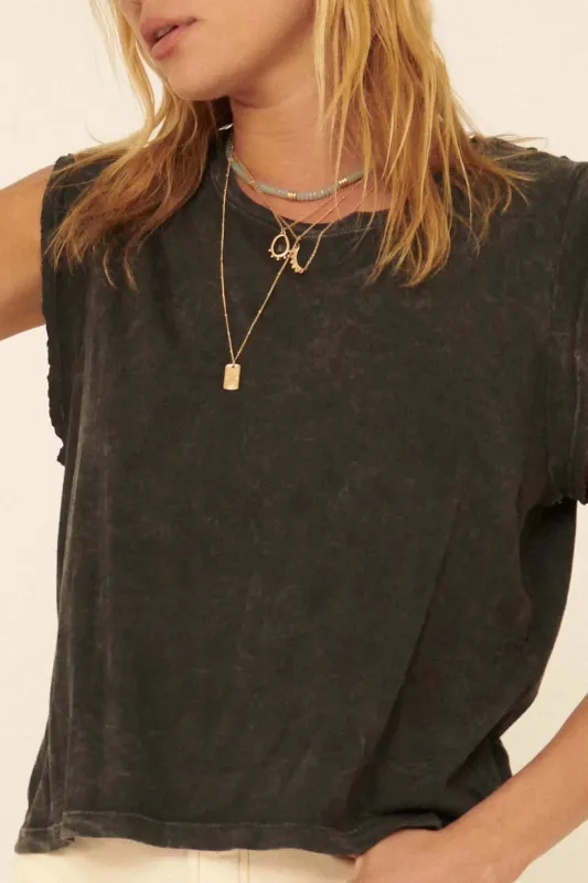 At Ease Sleeveless Vintage-Wash Tee sold by Promesa