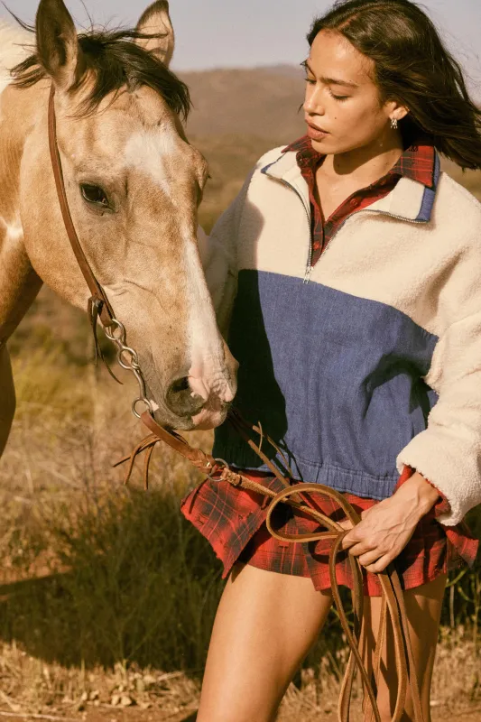 Living Life Denim and Fleece Half-Zip Pullover sold by Promesa