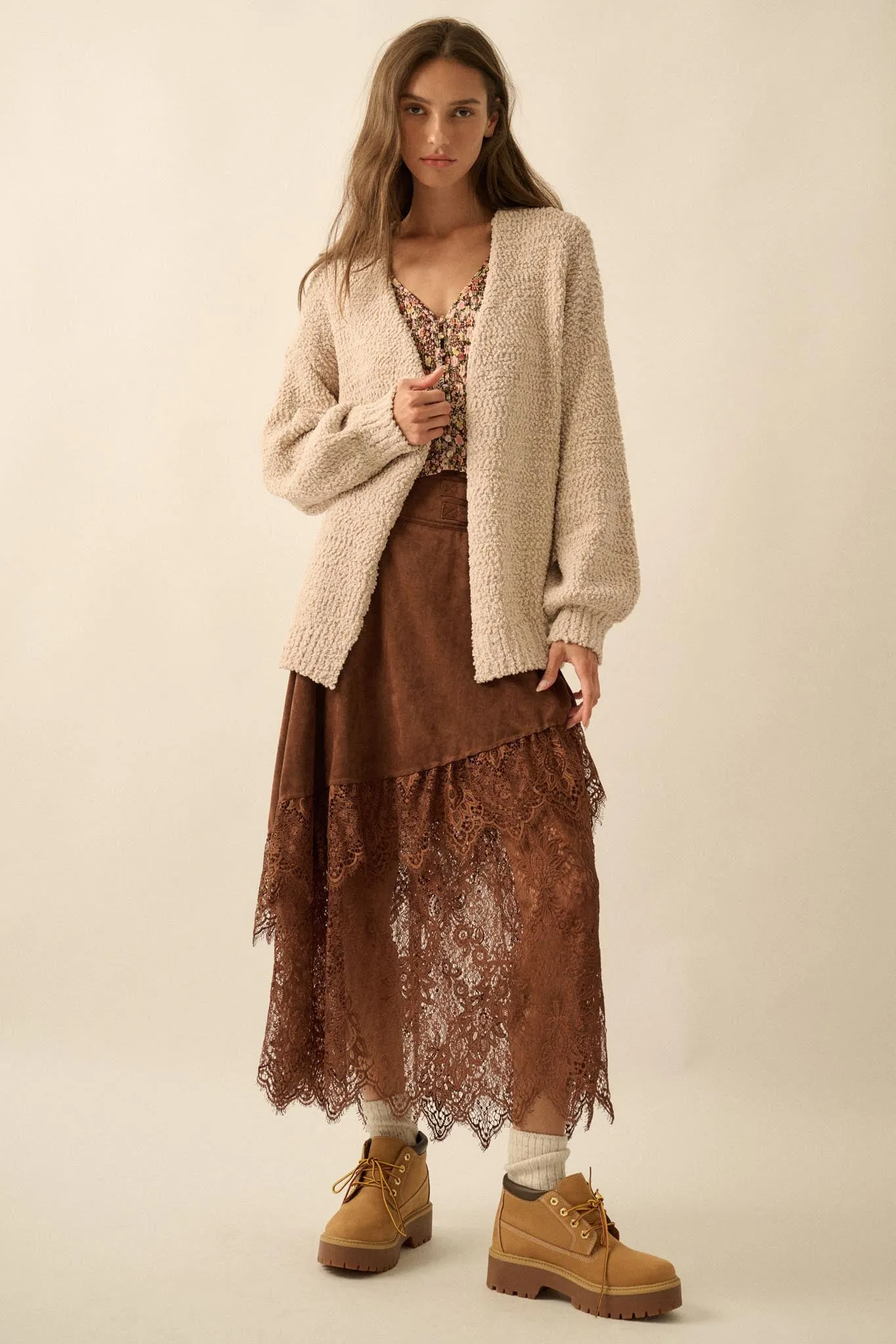 In My Feelings Textured Knit Open-Front Cardigan sold by Promesa product image thumbnail 3