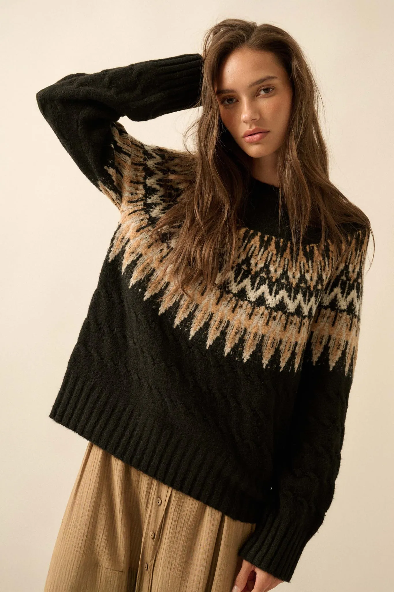 Misty Moors Fair Isle Cable Knit Sweater sold by Promesa product image thumbnail 5
