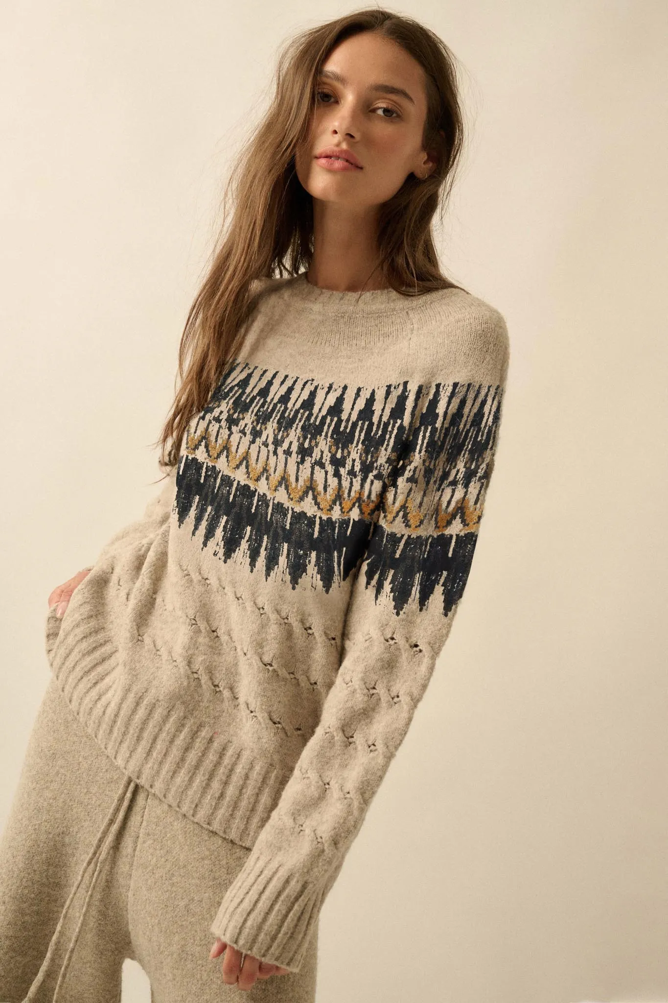 Misty Moors Fair Isle Cable Knit Sweater sold by Promesa product image thumbnail 3