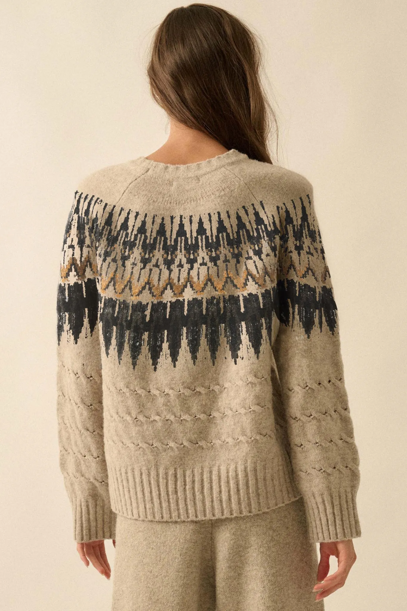 Misty Moors Fair Isle Cable Knit Sweater sold by Promesa product image thumbnail 4