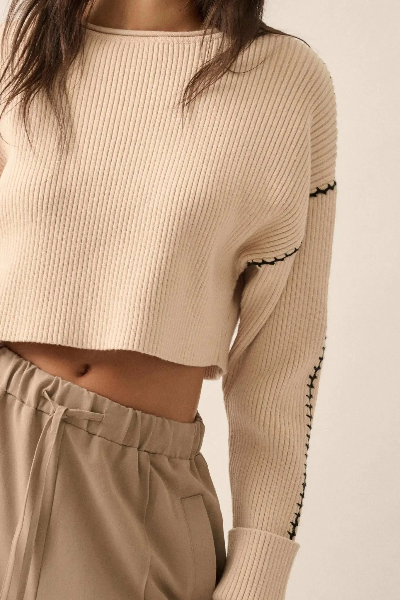 Stitched Up Cropped Blanket Stitch Sweater sold by Promesa product image thumbnail 4