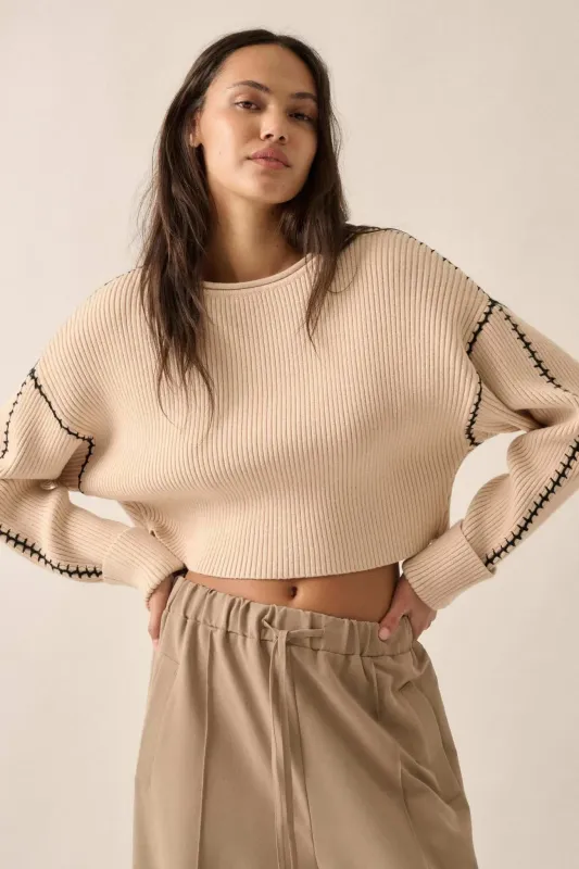 Stitched Up Cropped Blanket Stitch Sweater sold by Promesa