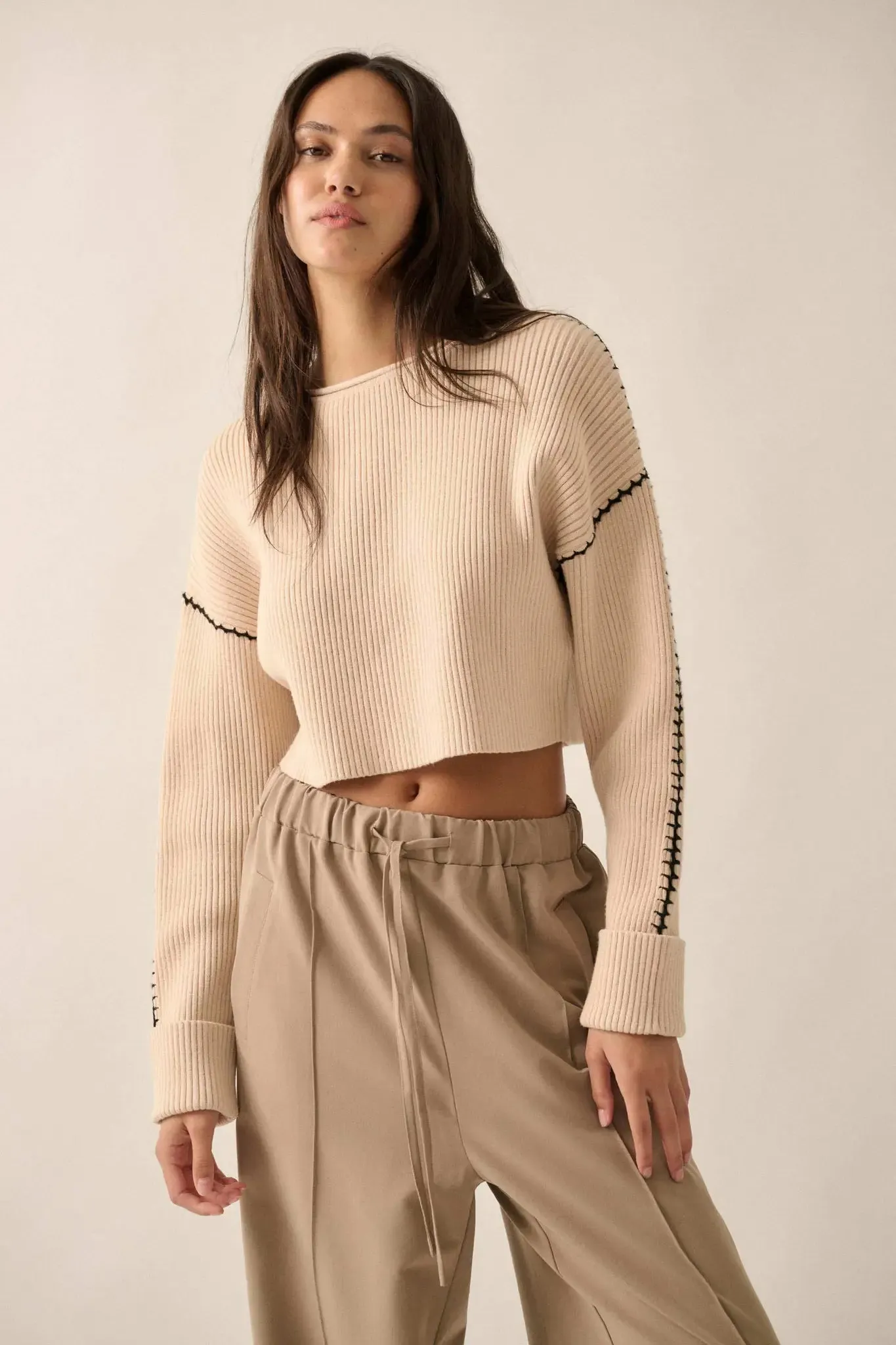 Stitched Up Cropped Blanket Stitch Sweater sold by Promesa product image thumbnail 5